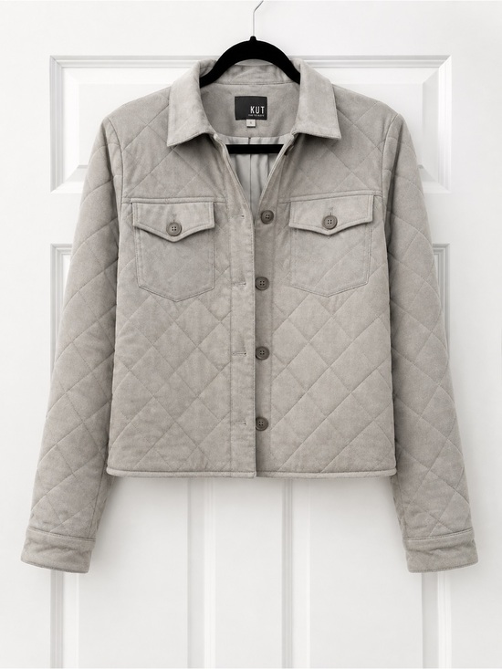 Kut from the Kloth Jackets & Blazers - KUT from the Kloth Light Gray Faux Suede Quilted Cropped Jacket *FREE SHIPPING*